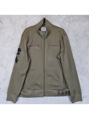 Express Jacket Mens XL Green Embroidered Lion Full Zip Bomber Casual Pockets Y2K